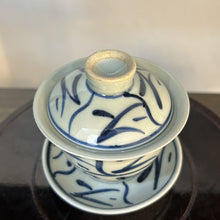 Load image into Gallery viewer, Jingdezhen Wood Ash Glaze &quot;Blue and White&quot; Porcelain, Hand Painting &quot;Tea Leaf &amp; Flower&quot; Gaiwan, Tea Cup. KTM001