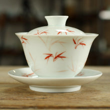 將圖片載入圖庫檢視器 White Porcelain "Gai Wan" 170cc, with Fully Hand Painted Bamboo Leaf