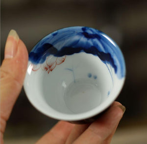 Ocean Blue Glaze Ceramic "Tea Cup" 55cc, 3 Patterns