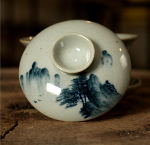 Rustic  Pottery Porcelain "GaiWan" 175cc, 2 Patterns' Scenery Painting.