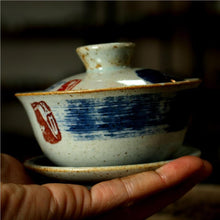 Load image into Gallery viewer, Rustic Blue and White Porcelain &quot;Mo Yun&quot; Gaiwan 175ml, Strainer, Cup 60ml