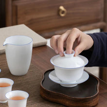 Load image into Gallery viewer, Sweet White Porcelain Gaiwan 120ml  / Pitcher 250ml / Cup 55ml, Blue Circle White Body