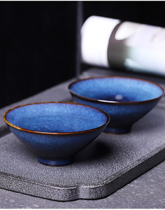 JUN Kiln Porcelain Rabbit Hair Blue "Tea Cup"  70ml, 125ml, 200ml, 3 Variations.