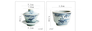 Rustic Underglaze Blue Porcelain Gaiwan 110ml / Tea Cup 58ml Hand Made & Drawing