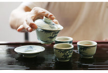 Load image into Gallery viewer, Rustic Underglaze Blue Porcelain Gaiwan 110ml / Tea Cup 58ml Hand Made &amp; Drawing