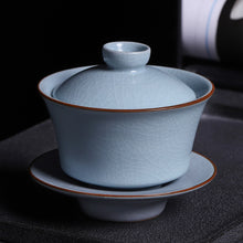 Load image into Gallery viewer, Ru Yao Kiln Gaiwan, Cup, Pitcher, and Strainer Set