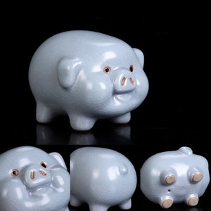 Porcelain Tea Pet "Pig", "Ru Yao" Kiln Pottery Ceramic.