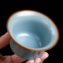 Laden Sie das Bild in den Galerie-Viewer, &quot;Ru Yao&quot; Kiln Porcelain, Gaiwan 120ml, Cup 100ml, Pitcher 220ml, Strainer