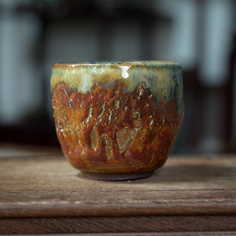 Japanese-Style Hand-Pinched Wood-Fired Kiln-Glazed Crackle Pattern Tea