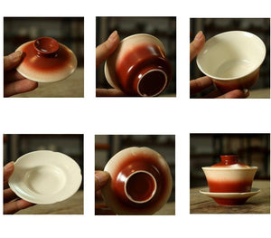 Coral Red Glaze Gaiwan (150ml) and Tea Cup Set