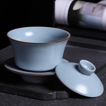 Load image into Gallery viewer, Ru Yao Kiln Gaiwan, Cup, Pitcher, and Strainer Set