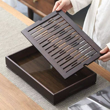 Load image into Gallery viewer, Rectangular Bamboo Tea Tray / Board / Saucer with Water Tank / Reservoir