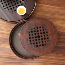 Load image into Gallery viewer, Bamboo Round Tea Tray with Water Tank - &quot;Yuan Man&quot; (Fulfillment)