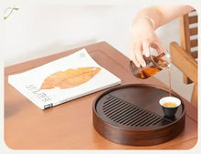 Load image into Gallery viewer, Bamboo Round Tea Tray with Plastic Water Tank 4 Variations - photo 2