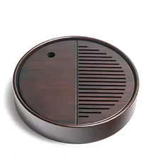 Load image into Gallery viewer, Bamboo Round Tea Tray with Plastic Water Tank 4 Variations - photo 3