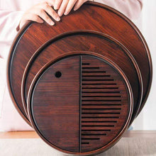 Load image into Gallery viewer, Bamboo Round Tea Tray with Plastic Water Tank 4 Variations