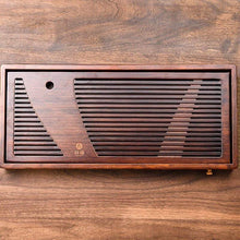 Load image into Gallery viewer, Rectangular wooden tea tray with slotted design for gongfu tea ceremonies on wooden surface