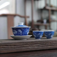 Load image into Gallery viewer, China Blue Porcelain Hand-Painted “Ice Plum Blossom” Gaiwan (150ml / 170ml) / Tea Cup (50ml) - King Tea Mall