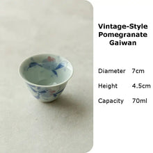 Charger l'image dans la galerie, Handmade Glazed Porcelain Vintage-Style Pomegranate "Gaiwan, Tray, Saucer, Cup, Pitcher, Waste Water Jar", Qinghuaci White and Blue China Gongfu Teawares - King Tea Mall - photo 7
