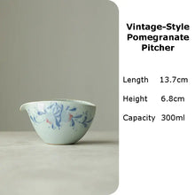 Charger l'image dans la galerie, Handmade Glazed Porcelain Vintage-Style Pomegranate "Gaiwan, Tray, Saucer, Cup, Pitcher, Waste Water Jar", Qinghuaci White and Blue China Gongfu Teawares - King Tea Mall - photo 8
