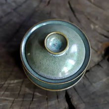 Load image into Gallery viewer, Green glazed ceramic gaiwan teacup with lid on rustic wooden surface