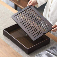 Load image into Gallery viewer, Rectangular Bamboo Tea Tray / Board / Saucer with Water Tank / Reservoir