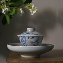 將圖片載入圖庫檢視器 Handmade Ancient Color Pattern Glazed Porcelain &quot;Gai Wan 125ml&quot; Gaiwan, Qinghuaci White and Blue China Gongfu Teawares