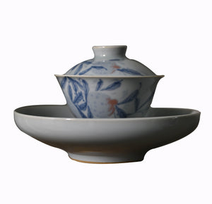 Handmade Ancient Color Pattern Glazed Porcelain "Gai Wan 125ml" Gaiwan, Qinghuaci White and Blue China Gongfu Teawares