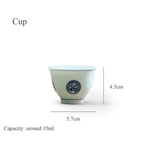 Hand Painted White Porcelain "Gai Wan", "Pitcher", "Strainer", and "Cup", Teawares.