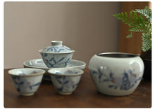 Cargar imagen en el visor de la galería, Handmade Ancient Color Pattern Glazed Porcelain &quot;Gai Wan 125ml&quot; Gaiwan, Qinghuaci White and Blue China Gongfu Teawares