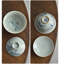 Load image into Gallery viewer, Handmade Ancient Color Pattern Glazed Porcelain &quot;Gai Wan 125ml&quot; Gaiwan, Qinghuaci White and Blue China Gongfu Teawares