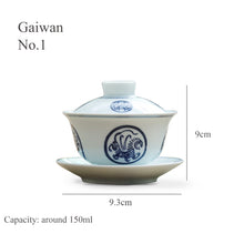 Laden Sie das Bild in den Galerie-Viewer, Hand Painted White Porcelain &quot;Gai Wan&quot;, &quot;Pitcher&quot;, &quot;Strainer&quot;, and &quot;Cup&quot;, Teawares.