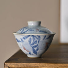 將圖片載入圖庫檢視器 Handmade Ancient Color Pattern Glazed Porcelain &quot;Gai Wan 125ml&quot; Gaiwan, Qinghuaci White and Blue China Gongfu Teawares