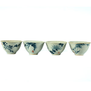 Gongfu Tea Cup, 60cc, 4pcs/set, Paint of "Plum orchid bamboo chrysanthemum" Porcelain with Glaze, Chinese Gongfu Tea Wares, Tea Sets, Gifts