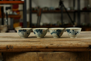 Gongfu Tea Cup, 60cc, 4pcs/set, Paint of  "Tradition Garden" Porcelain with Glaze, Chinese Gongfu Tea Wares, China Tea Sets