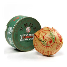 Charger l'image dans la galerie, Chinese Xiaguan Tuocha puerh tea cake with green tin container and paper wrapping