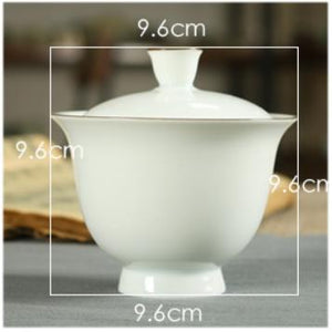 Milk White Glaze Porcelain "GaiWan" 160cc, 4 Kinds of matching Tea Cups