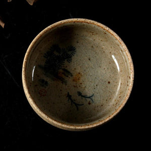 Antique Coarse Pottery Porcelain 3 Kinds of Tea Cups, 50cc, "Lotus" / "Fishes"
