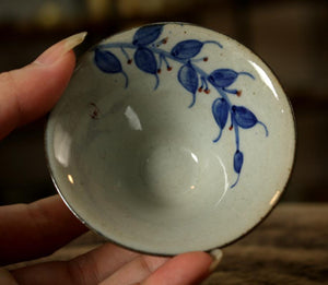 Antique Coarse Pottery Porcelain, Tea Cup, 2 Variations, 60cc, "Leaf" / "Wave"