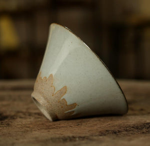 Antique Coarse Pottery Porcelain, Tea Cup, 2 Variations, 60cc, "Leaf" / "Wave"