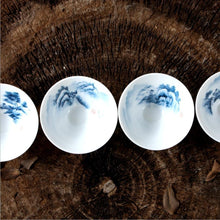Cargar imagen en el visor de la galería, Blue and White Porcelain, 2 Kinds of Tea Cups, 40cc*4pcs, &quot;Geng Du Yu Qiao&quot;