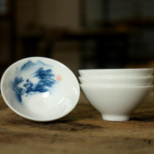 Load image into Gallery viewer, Blue and White Porcelain, 2 Kinds of Tea Cups, 40cc*4pcs, &quot;Geng Du Yu Qiao&quot;