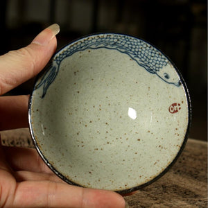 Rustic  Porcelain 2 Kinds of Tea Cups, 70cc,  "Cloud" / "Fish"