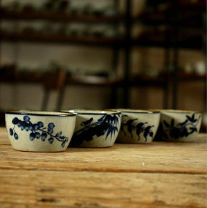 Rustic  Porcelain, 2 Kinds of Tea Cups, 70cc*4pcs, "Tian Yuan Si Se"/ "Mei Lan Zhu Ju"
