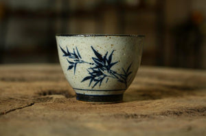 Antique Coarse Pottery Porcelain 1 set of 4 Tea Cups, 60cc, "Si Jun Zi" (Four Gentlemen)