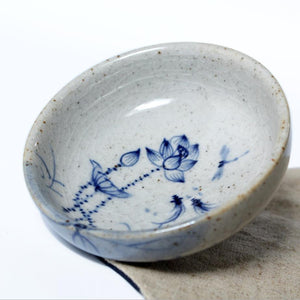 Rustic  Pottery "Blue & White" Porcelain Tea Cup, 65cc, "Lotus"