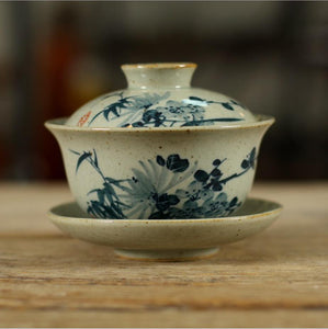 Antique Coarse Pottery Porcelain "GaiWan" 175cc, 2 Patterns' Scenery Painting.