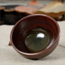 Laden Sie das Bild in den Galerie-Viewer, Tenmoku Fancy Rust Teacup &quot;Firewood Kiln&quot; Glaze Porcelain, Tea Cup, 60cc