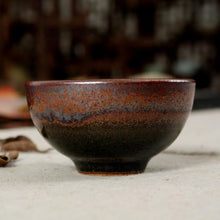 Charger l&#39;image dans la galerie, Tenmoku Fancy Rust Teacup &quot;Firewood Kiln&quot; Glaze Porcelain, Tea Cup, 60cc
