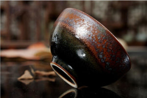 Tenmoku Fancy Rust Teacup "Firewood Kiln" Glaze Porcelain, Tea Cup, 60cc